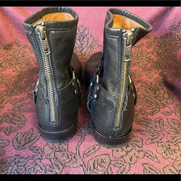 Frye 76871 Phillip Harness Black Leather Pull On Moto Boors - Picture 4 of 11